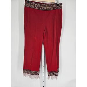 Expensive Women's Red Wide Straight Leg Beaded Mid Rise Casual Pant Size 14